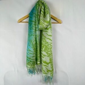 Unbranded scarf sarong wrap stole cover-up blue green overlay tasseled: 76"x 25"